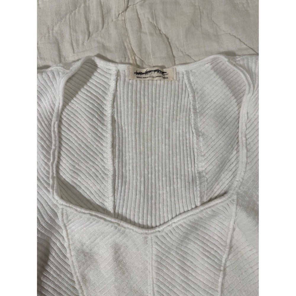 Free People We The Free White Ribbed Corset Tank Top Sweetheart Neck Small - Picture 3 of 8